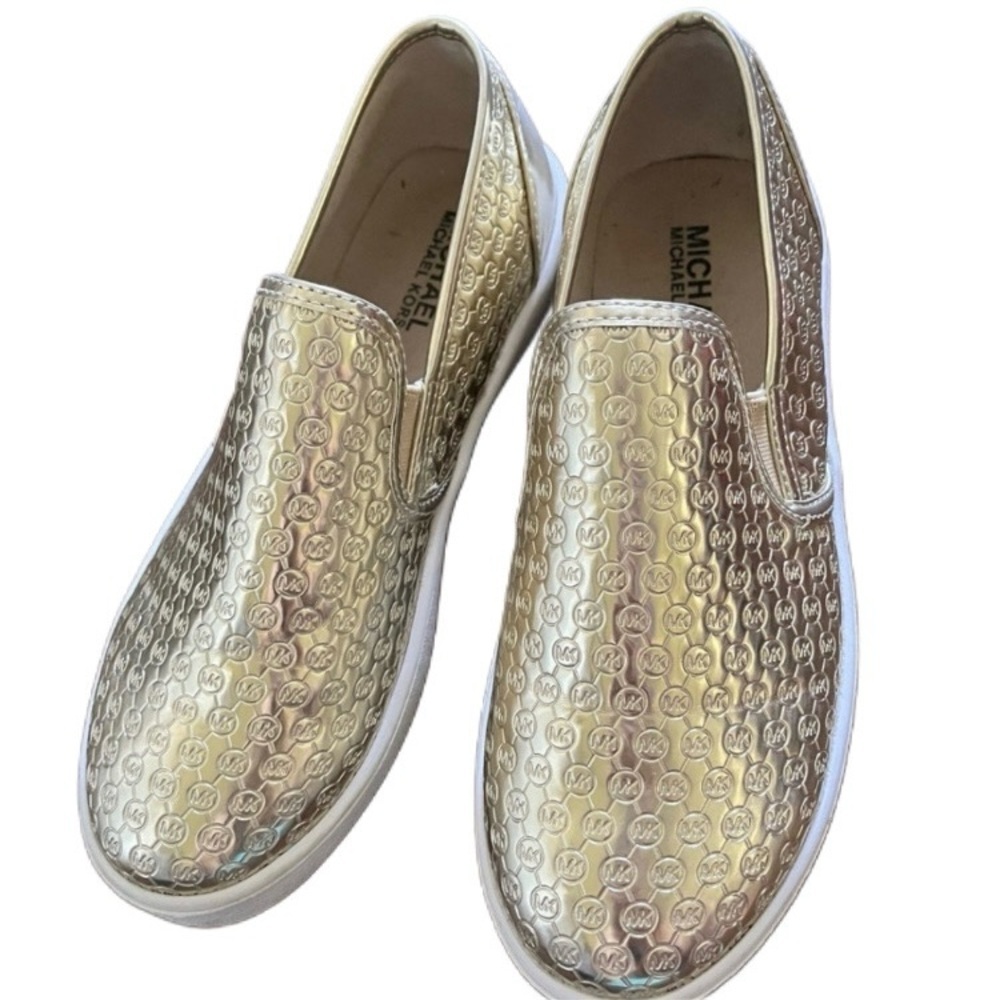 Michael Kors Ivy Alita Gold Metallic Slip-On Sneakers Size 5 EUC